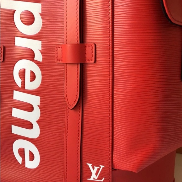 supreme backpack leather red
